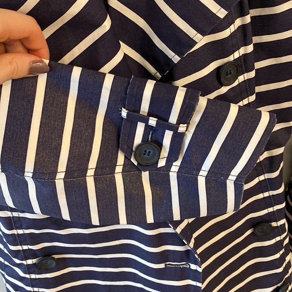 Women’s Tommy Hilfigure Navy and White Striped Belted Trench Rain Coat - Picture 5 of 8